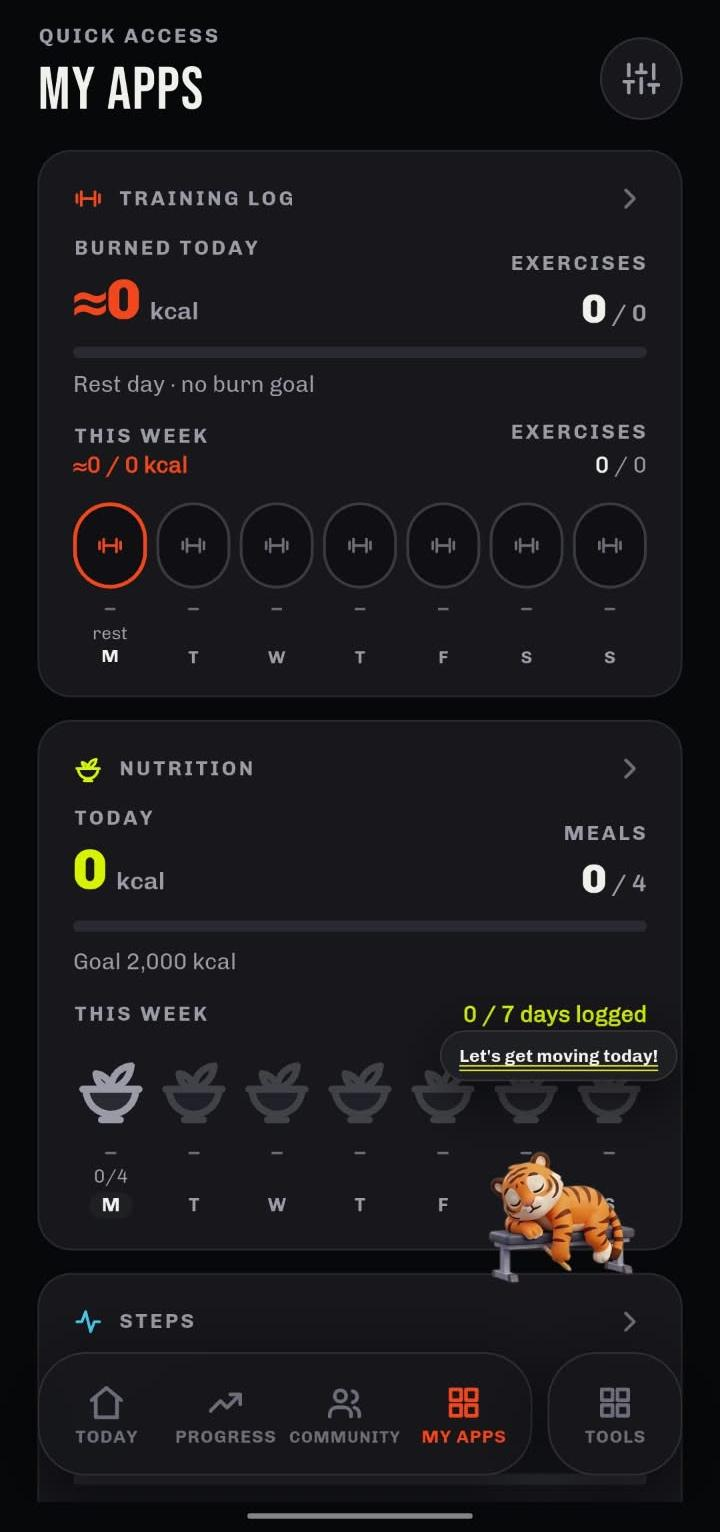 GymBuddy app - My Apps Screen